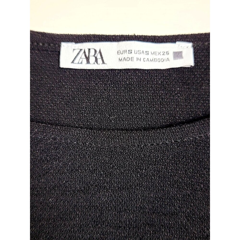 Zara Black Crossover Faux Wrap Balloon Sleeve Top Size Small - Picture 9 of 10